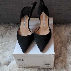 NEW Authentic Manolo Blahniks Carolyn Suede Black Slingback